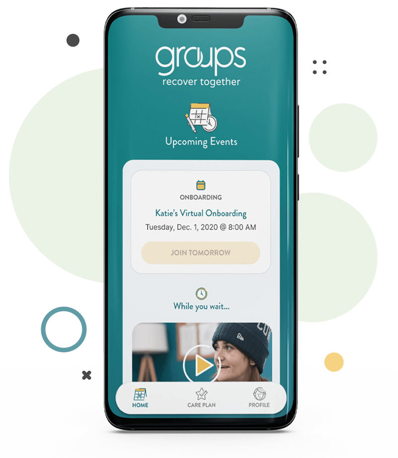 Groups Recover Together Member Portal - app with circles behind it
